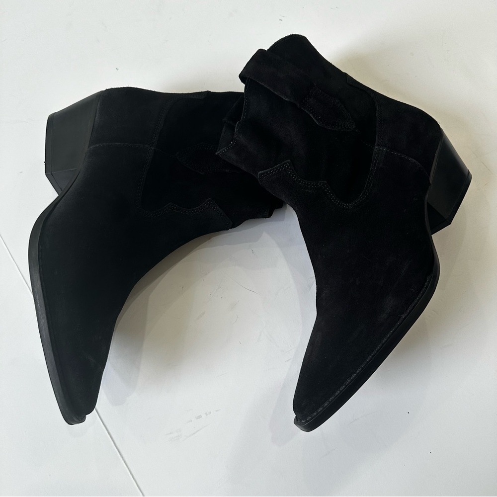 Chinese Laundry Califa Casual Bootie Black Suede Pointy Toe Western Ankle Boots - Picture 3 of 13